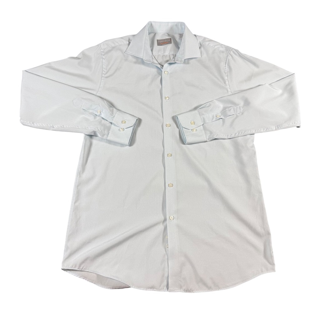 Perry Ellis Portfolio Tech+ Shirt Mens 16 34/35 Slim Fit White Stretch Shirt